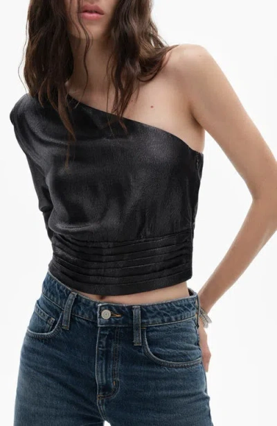 Mango Sequin One-shoulder Top In Black