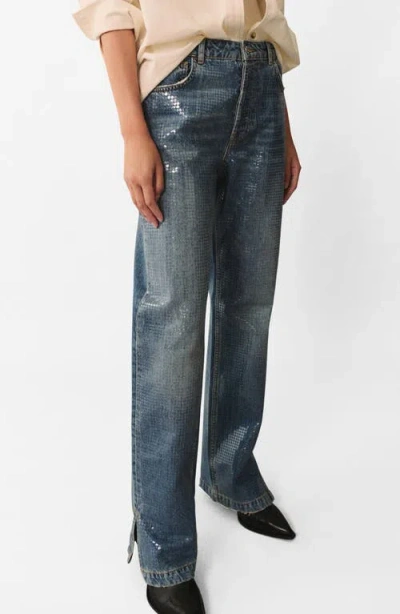 Mango Sequin Relaxed Fit Jeans In Medium Blue