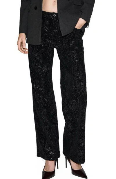 Mango Sequin Straight Leg Jeans In Black