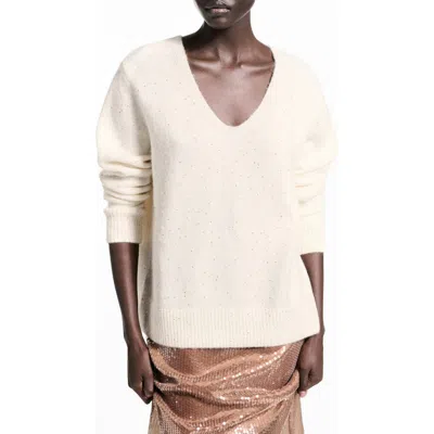 MANGO MANGO SEQUIN V-NECK SWEATER