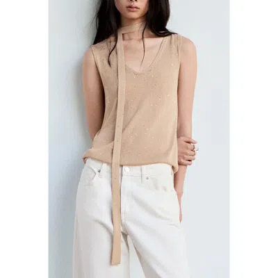 Mango Sequin V-neck Sweater In Neutral