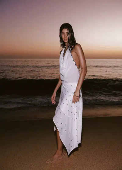 Mango Sequined Top With Draped Neckline In Off White