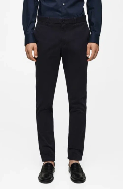 Mango Serge Slim Fit Chino Pants In Dark Navy