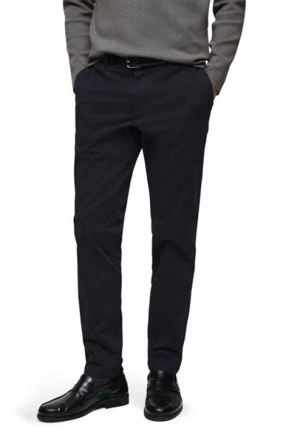 Mango Serge Slim Fit Twill Chino Pants In Dark Navy