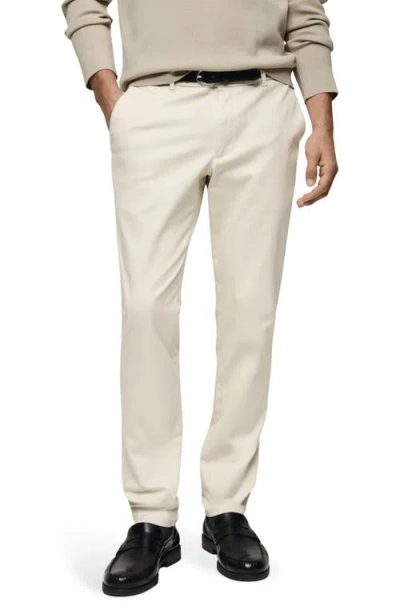 Mango Serge Slim Fit Twill Chino Pants In Ecru