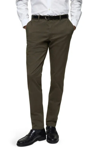 Mango Serge Slim Fit Twill Chino Pants In Khaki Brown
