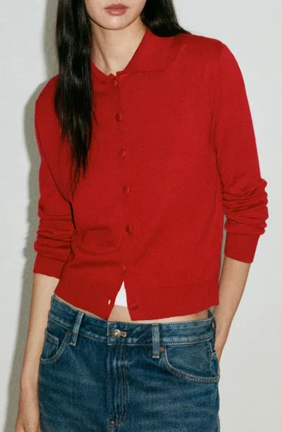 Mango Sergi Polo Cardigan In Red
