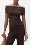 Mango Sesete Off The Shoulder Knit Top In Chocolate