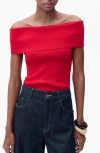 Mango Sesete Off The Shoulder Knit Top In Red