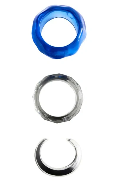 Mango Set Of 3 Mixed Texture Bangle Bracelets In Silver