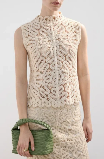 Mango Setenta Openwork Knit Mock Neck Top In Neutral