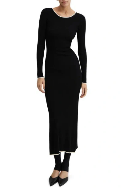 Mango Shadowin Long Sleeve Maxi Sweater Dress In Black