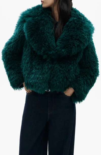 Mango Shaggy Faux Fur Jacket In Blue
