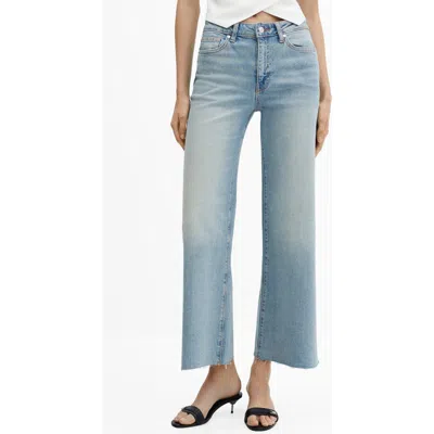 Mango Sharon Raw Hem Wide Leg Ankle Jeans In Open Blue