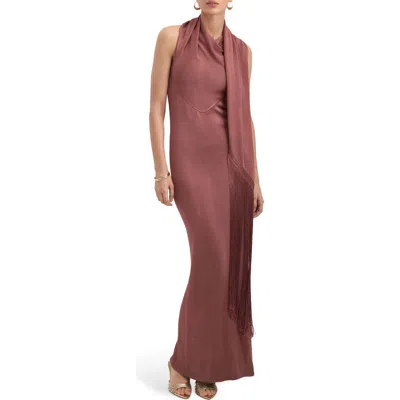 Mango Shawl Sleeveless Knit Maxi Dress In Brown