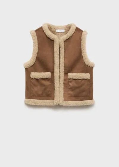 Mango Kids' Shearling-effect Gilet Medium Brown
