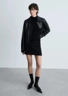 Mango Shearling Effect Mini Skirt Black In Black