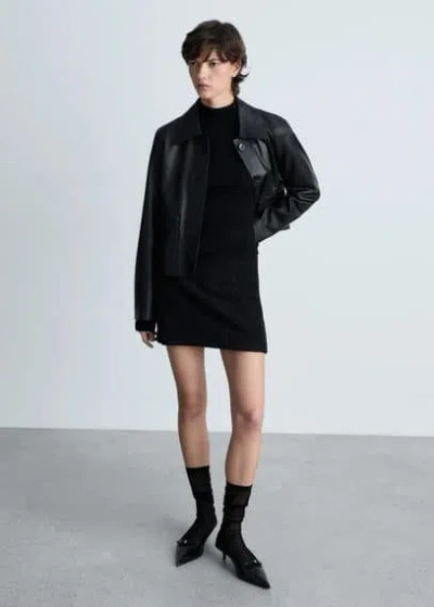 Mango Shearling Effect Mini Skirt Black
