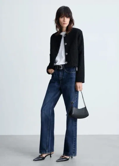 Mango Shearling Jacket With Shiny Detail Black