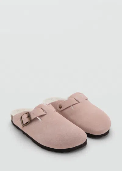 Mango Kids' Sheepskin Clogs With Fur-effect Lining Pastel Pink