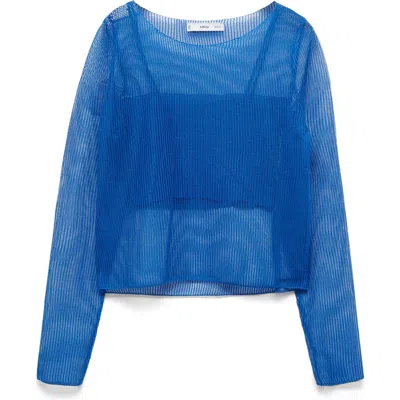 Mango Sheer Crop Sweater In Vibrant Blue