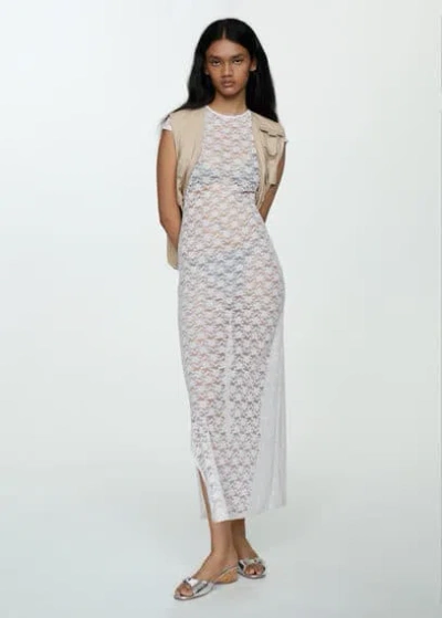 Mango Floral Lace Dress With Opening White