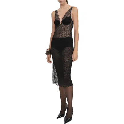 Mango Guipure Slip Dress Black