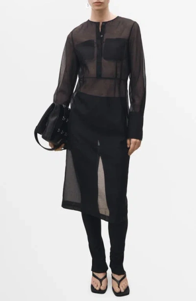 Mango Sheer Long Sleeve Silk Blend Dress