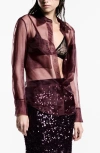 Mango Semi-transparent Blouse With Pockets Burgundy In Burgundy