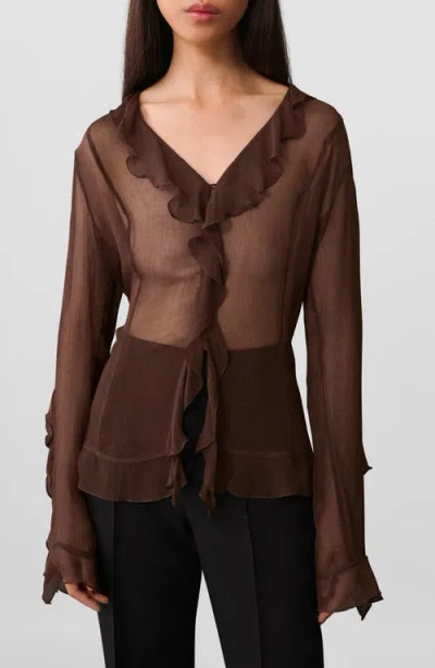Mango Women's Sheer Ruffled Blouse In Brown