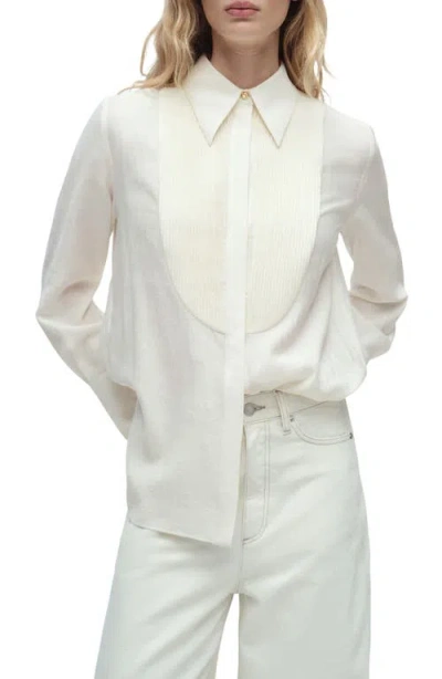 Mango Shelby Pleated Contrast Panel Button-up Shirt In Off White
