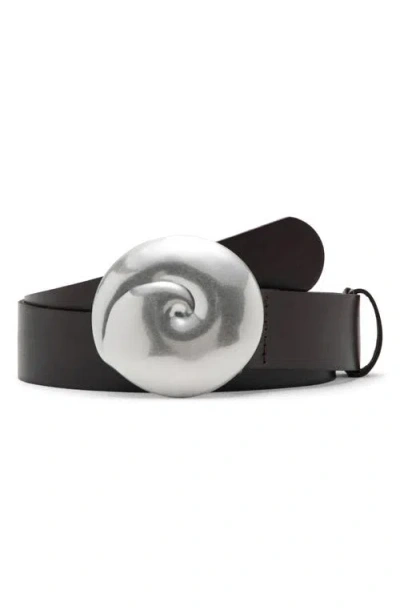 Mango Shell Buckle Leather Belt In Black