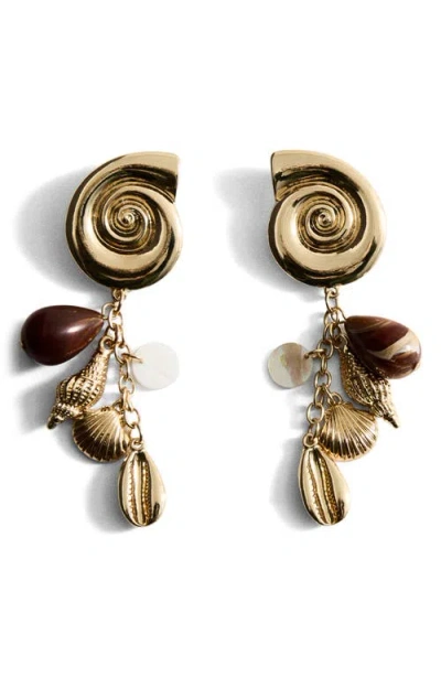 Mango Shell Pendant Drop Earrings In Gold