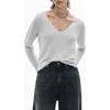 Mango Shimmer V-neck Sweater In Silver