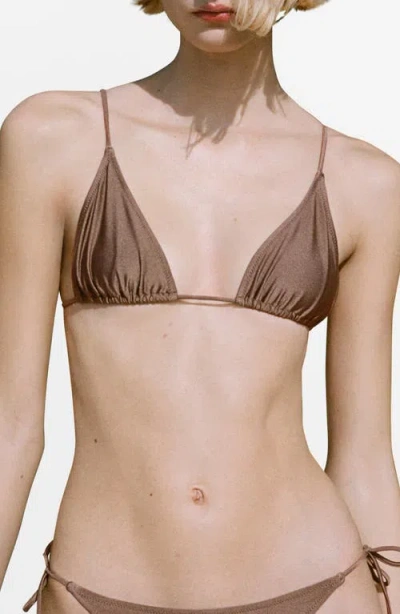 Mango Shiny Bikini Top In Brown