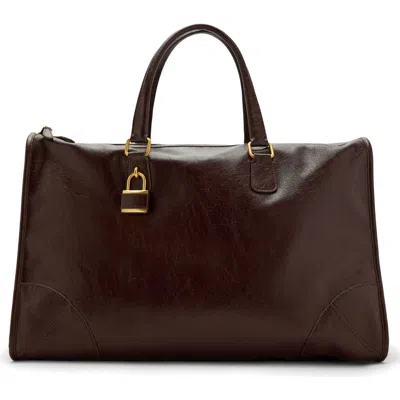 Mango Shiny Finish Faux Leather Maxi Bag In Brown