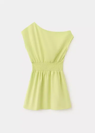 Mango Kids' Shirred Boatneck Dress In Green