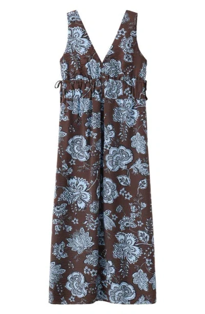 Mango Shirred Floral Sleeveless Dress In Brown