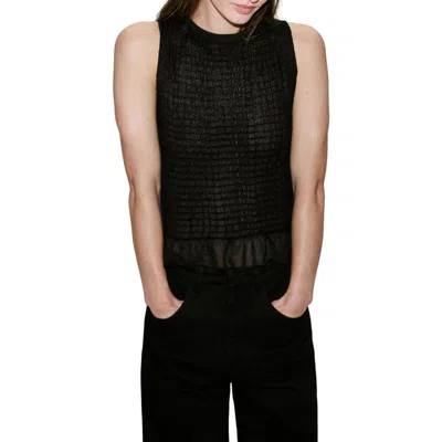 Mango Shirred Ruffle Sleeveless Top In Black