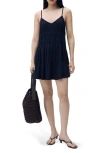 Mango Shirred Sleeveless Minidress In Blue