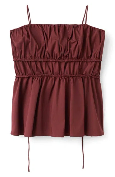 Mango Shirred Stretch Cotton Camisole In Brown