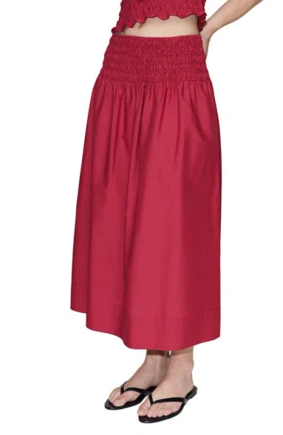 Mango Shirred Waist Midi Skirt In Red