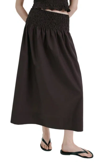 Mango Shirred Waist Midi Skirt In Brown
