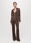 Mango Stripe Satin Button-up Shirt In Brown