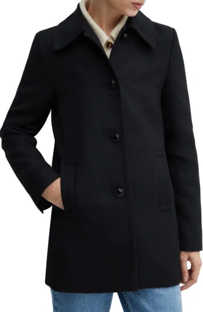 Mango Shirt Collar Coat In Dark Navy