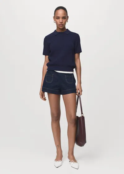 MANGO SHIRT COLLAR SWEATER DARK NAVY