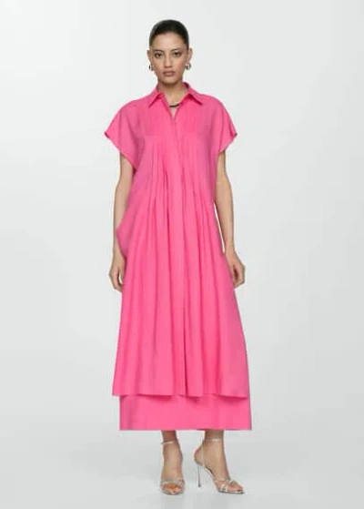 Mango Shirt Dress With Slits Pink