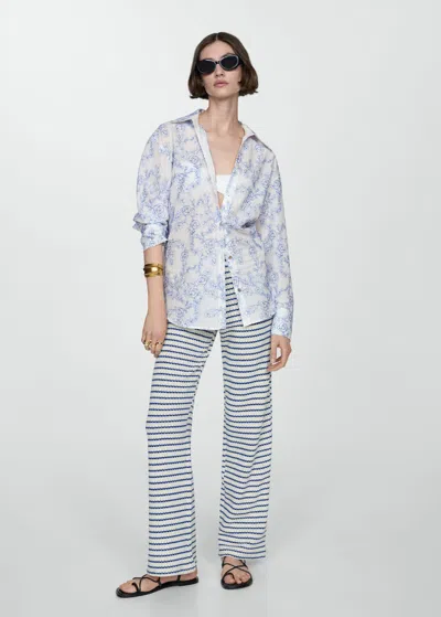 Mango Shirt With Floral Embroidery Off White