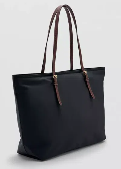 Mango Shopper Bag With Buckle Details In Black