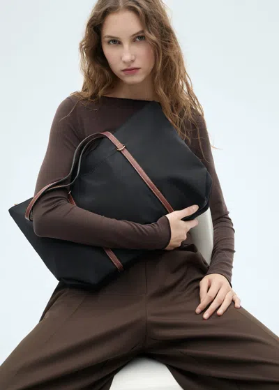 Mango Sac Cabas Anse Double Noir - Femme - Taille Unique -